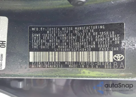 2016 Toyota Corolla S Plus из США, поврежденный, VIN 5YFBURHEXGP548430